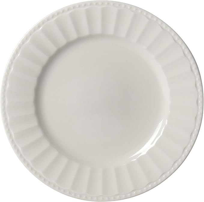Tabletops Gallery Embossed Bone White Porcelain Round Dinnerware Collection- - Image 4