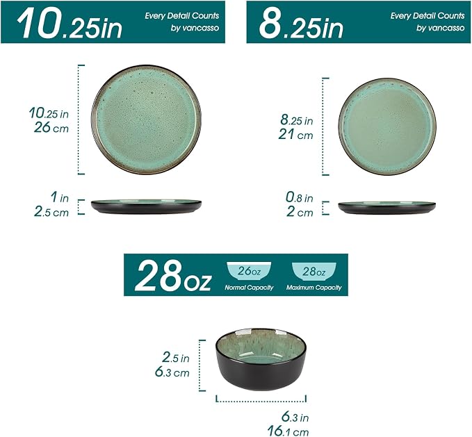 vancasso Plates and Bowls Sets, 18 Pieces Stoneware Dinnerware Sets - Image 3