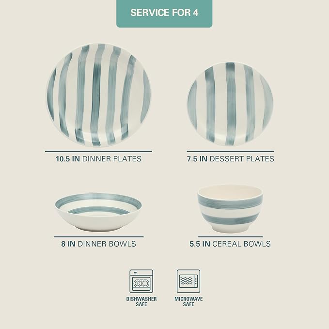 Gibson Home Kenwood Shores 16 Piece Dinnerware Set, Hand-Painted Stoneware - Image 2
