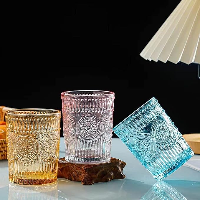 Amzcku Pink Drinking Glasses Set of 4, Vintage Glassware 10 oz- - Image 4