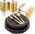 Morejoy 175PCS Black and Gold Plastic Plates, 25 Dessert Plates, 25 9oz Cups by Morejoy