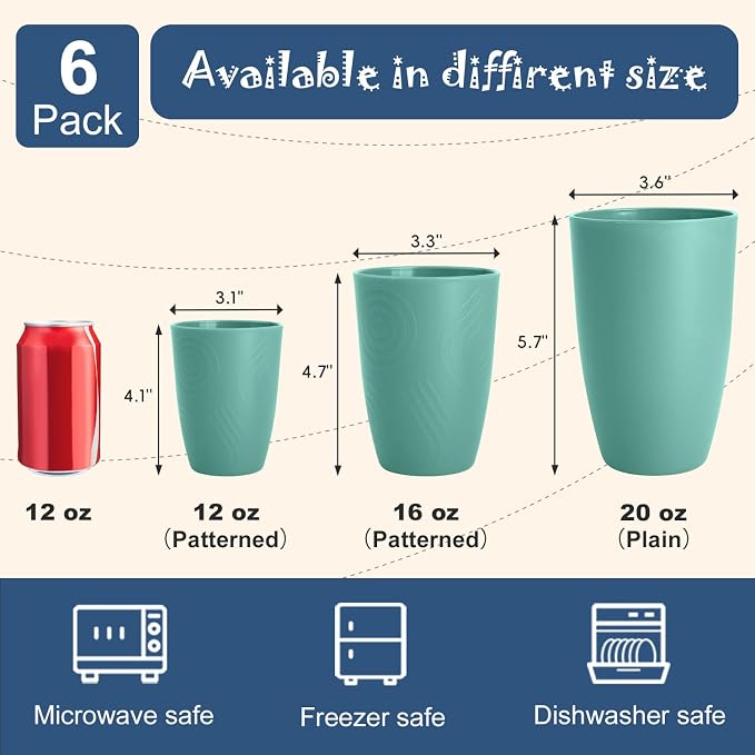 Wheat Straw Plastic Cups Set 6 PCS, 12 OZ Unbreakable Reusable Plastic Cups - Image 6