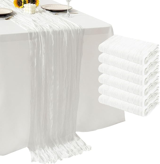 6Pack White Cheesecloth Table Runner 20 x 120 inch Gauze Table Runner | White by Seveups
