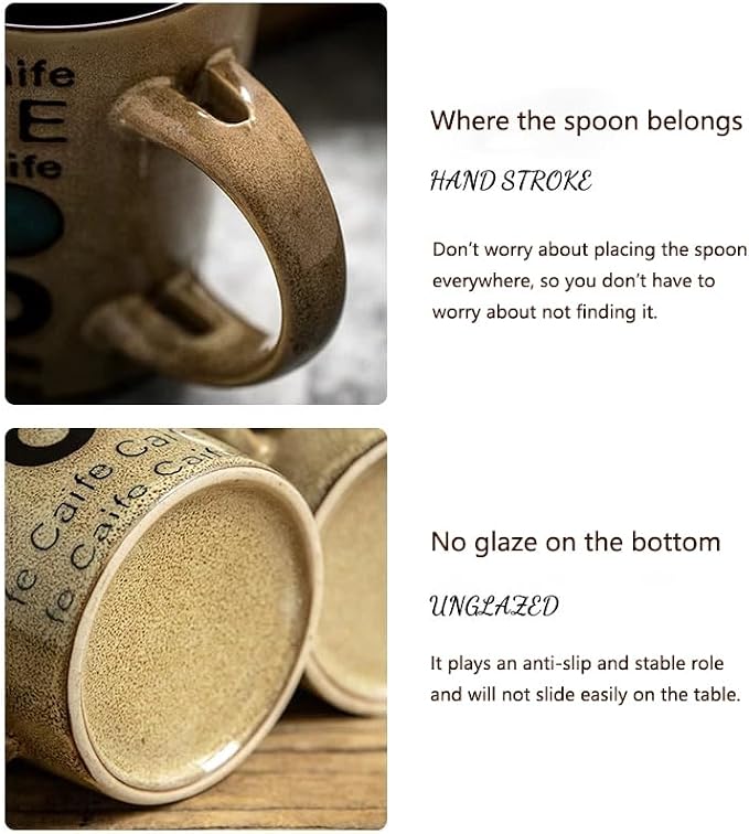 Coffee Mugs 12 oz with Spoon and Lid, Novelty Ceramic Coffee Cups - Image 4