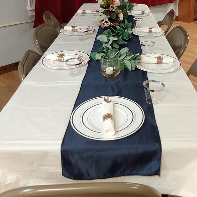 10 Pack Satin Navy Blue Table Runners - Image 6