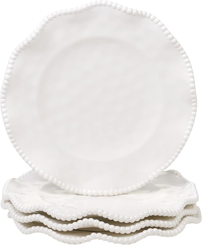 Perlette Off-White Melamine Dinner Plates – Set of 4, Unbreakable & Heavyweight by CERTIFIEDINTERNATIONAL