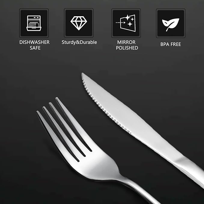 SANTUO 12-piece Dinner Knives, Serrated 18/10 Stainless Steel Steak Knife Set - Image 3