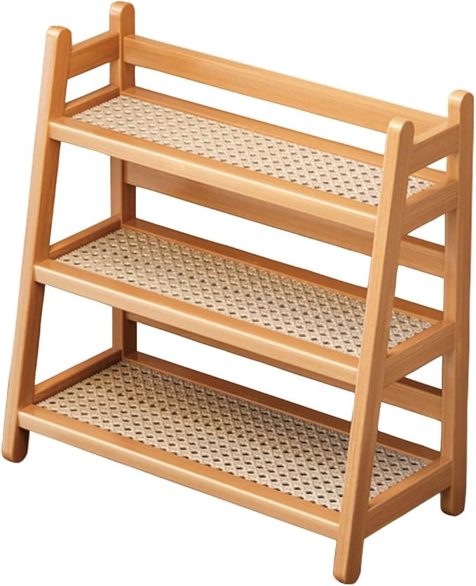 Three Tier Wooden Storage Shelf, Bamboo Ladder Shelf, Desk Tabletop Rack by Heoclao