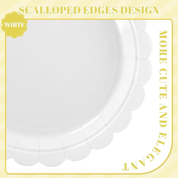 NatNarr 30 Pk White Desset Cake Plates 7" Scalloped White Paper Plates | Small - Image 3