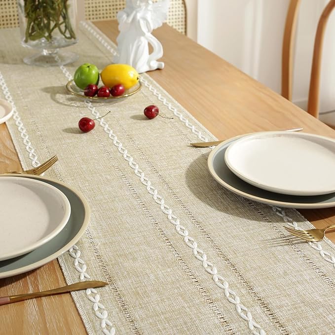 Wracra Rustic Linen Table Runner, Coffee Table Runners 60 inches Long | Raised - Image 2