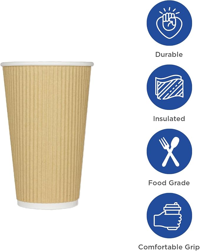 Karat 20oz Ripple Insulated Coffee Hot Cups Kraft Double Poly Lined Paper Hot - Image 2