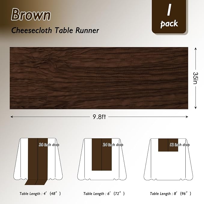 1 Pack Brown Cheesecloth Table Runner 120 Inch Boho Wedding Decor | Cheesecloth - Image 2