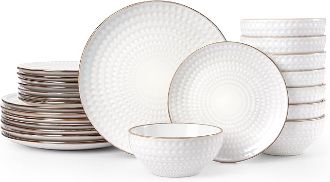 Famiware Ceramic Plates and Bowls Sets, Embossed Dishes Dinnerware by Famiware