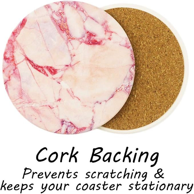 AD Set of 6 Coasters for Drinks Absorbing Round Ceramic Stone Coaster - Image 6