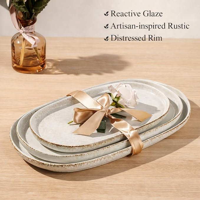AmorArc Ceramic Serving Platters, Reactive handcrafted Oval Plates - Image 5
