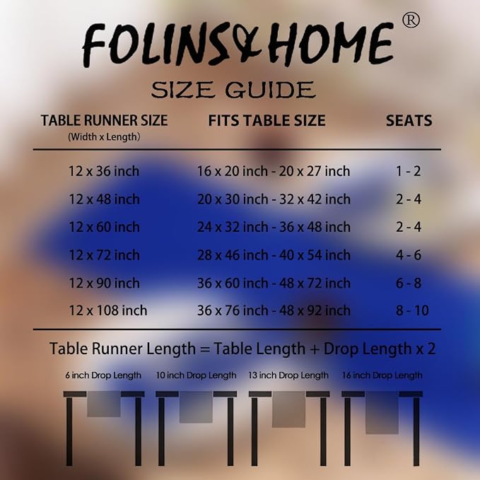 FOLINS&HOME Royal Blue Waterproof Decorative Table Runner 108 Inches Long | - Image 6