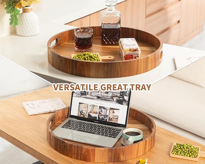 Extra Large Round Ottoman Coffee Table Tray, Huge Wood Serveware Tray - Image 6