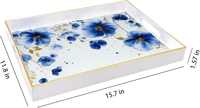 Serving Tray with Handles, 15.7 * 11.8 inches, Plastic Ottoman Tray with - Image 3