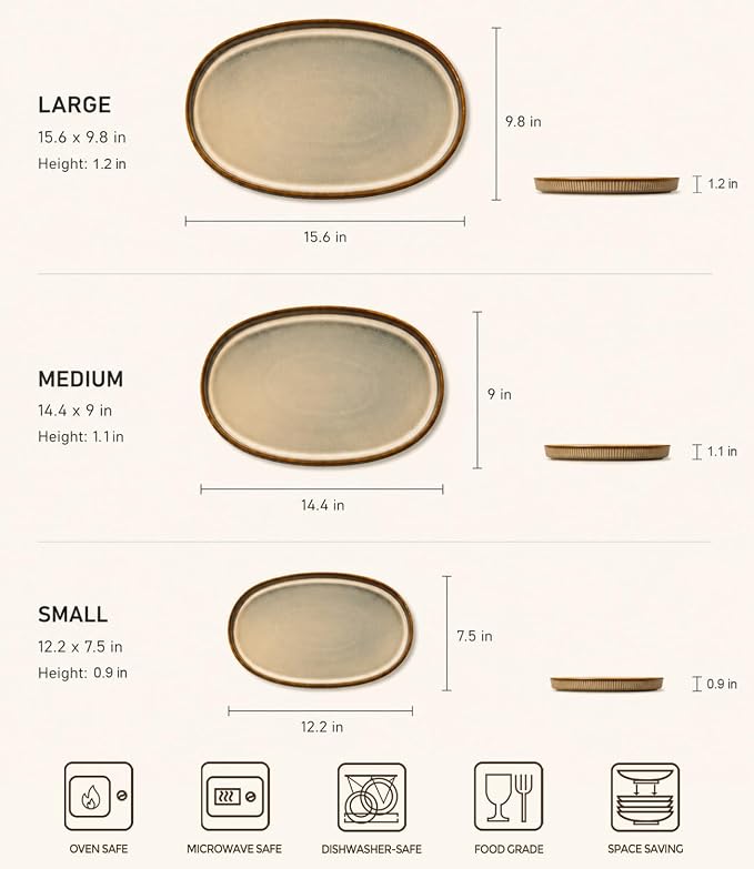 Ceramic Serving Platter Set of 3, Oval Serving Plates and Dishes | - Image 3