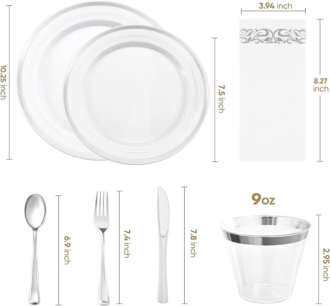 350-Piece Silver Rim Plastic Dinnerware Set - Image 2