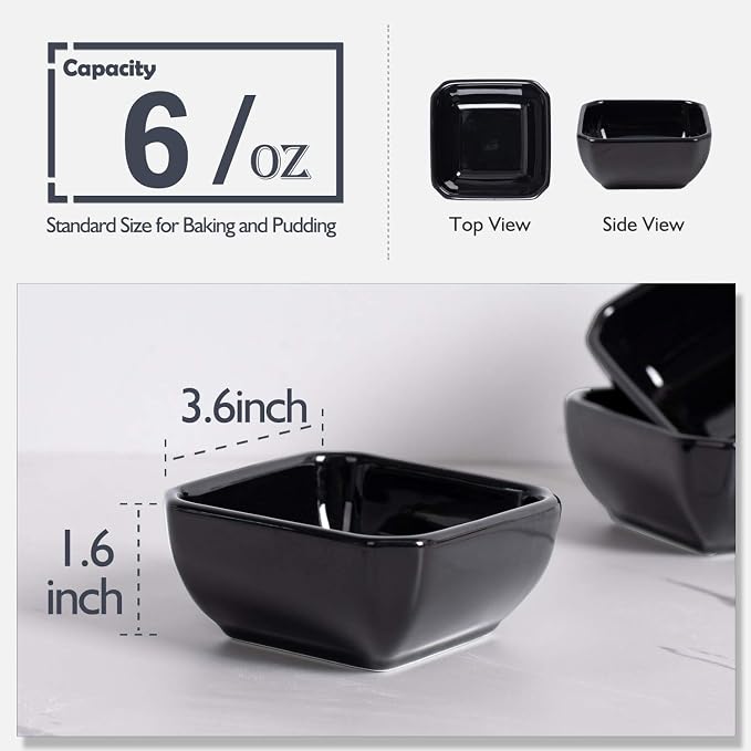 DELLING 6 Oz Square Porcelain Ramekins Set of 6, Oven Safe Creme Brulee Ramekins - Image 2