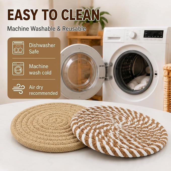 Boho Drink Coasters Set of 4, 4.8 Inch Absorbent Cotton Woven Coasters - Image 4
