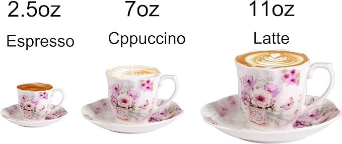 GuangYang 7 oz Porcelain Tea Cups and Saucers set of 6 - Image 5
