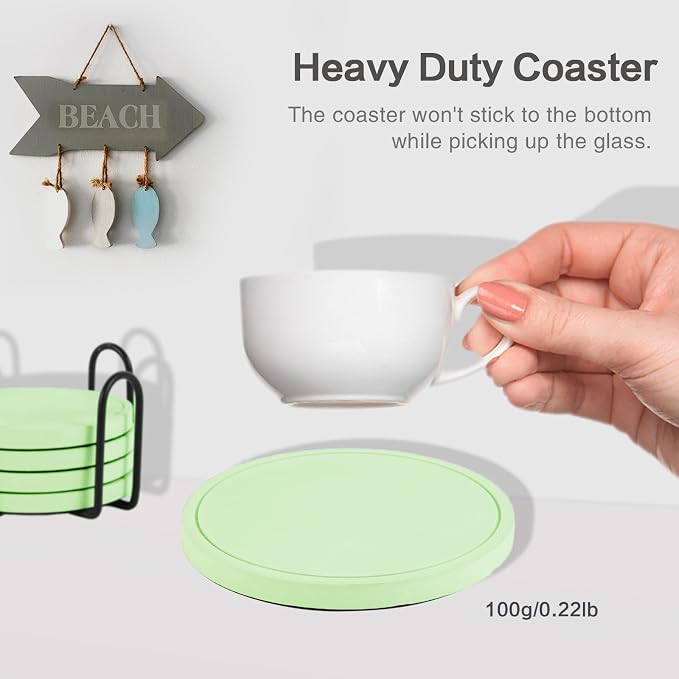 Azhou 6Pcs Drink Coaster with Holder, Non-Slip with Velvet Bottom, Thick Heavy - Image 5