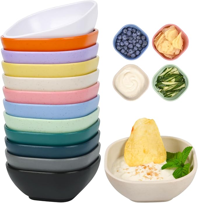 12 Pack Small Bowls, 4.5 OZ Assorted Colors Dipping Sauce Cups, Wheat Straw by BGHEOUYV
