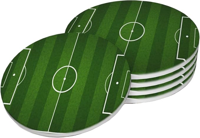 Green Soccer Football Field Coasters Set of 4, Absorbent Ceramic Drink Coasters by Unknown