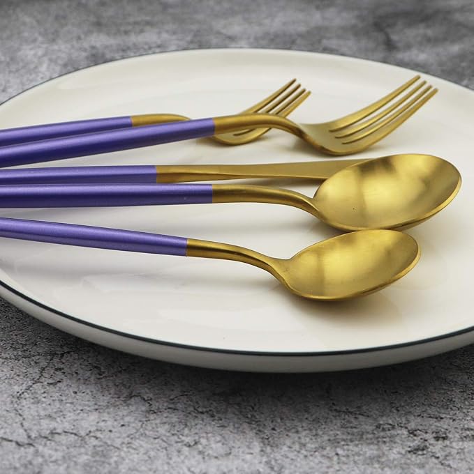 5-Piece Matte Gold Silverware Set, 18/10 Stainless Steel Satin Finish Flatware - Image 5