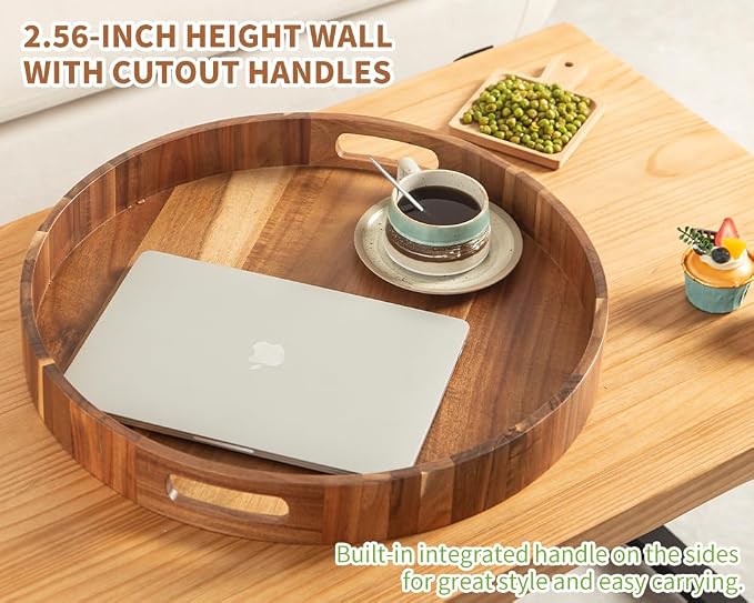 Extra Large Round Ottoman Coffee Table Tray, Huge Wood Serveware Tray - Image 5