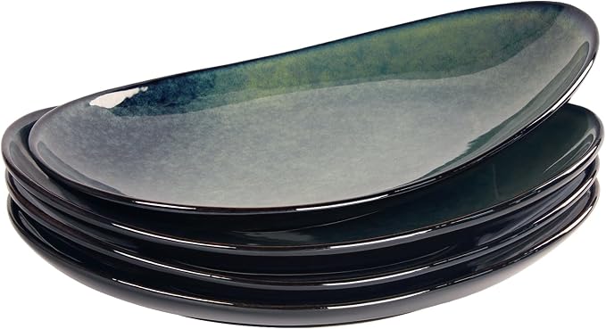 Ceramic Serving Platters Set of 4, 12.1 Inch Curved Oval Salad Plates by LIUWYHCF