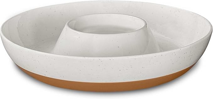 Mora Ceramic Chips and Dip Serving Tray: Large Divided Party Bowl Set by MORA