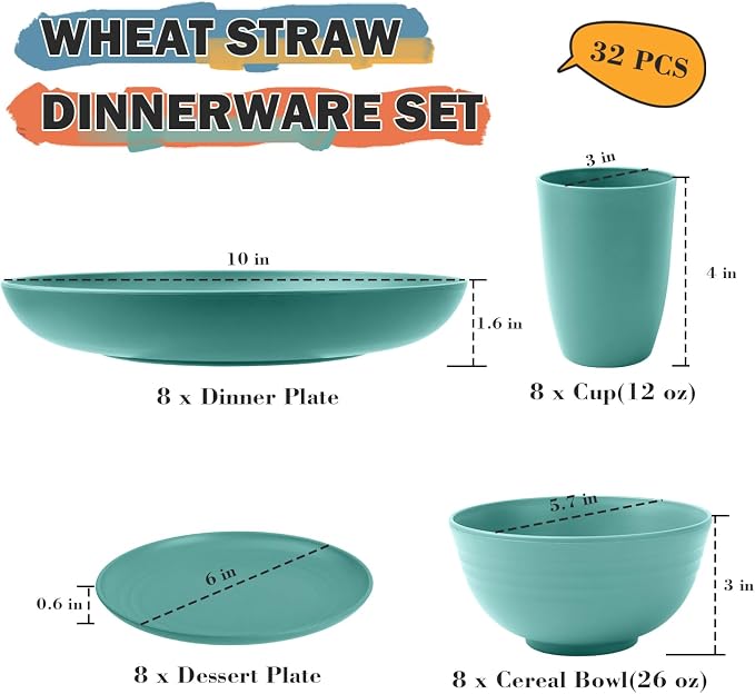 Wheat Straw Dinnerware Sets, Unbreakable Plates and Bowls Sets, Microwave Safe - Image 2