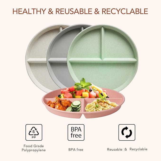 10 Inch 4PCS Unbreakable Portion Control Plates, Divided Plates - Image 4