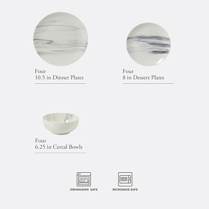 Gibson Home Cloudlight 12 Piece Plates and Bowls Dishes Blue and White - Image 2