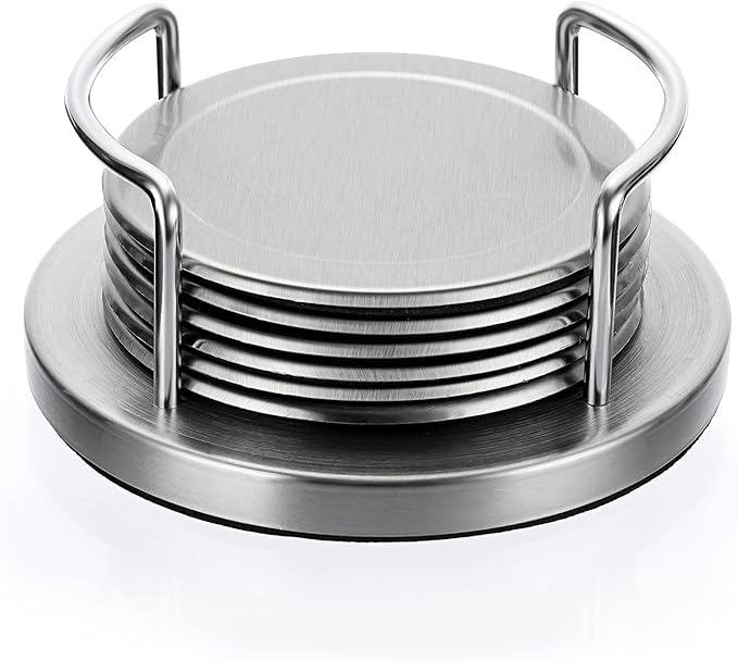 JUXYES Set of 6 Stainless Steel Metal Round Coaster by JUXYES