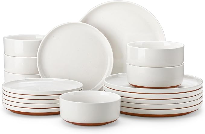 MALACASA Plates and Bowls Sets, 18 Pieces Modern Ceramic Dinnerware Set by MALACASA