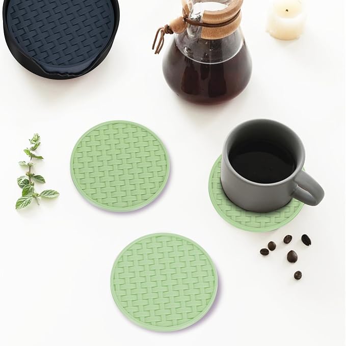 4 Inch Round Green Silicone Drink Coasters Set of 6 - Image 4
