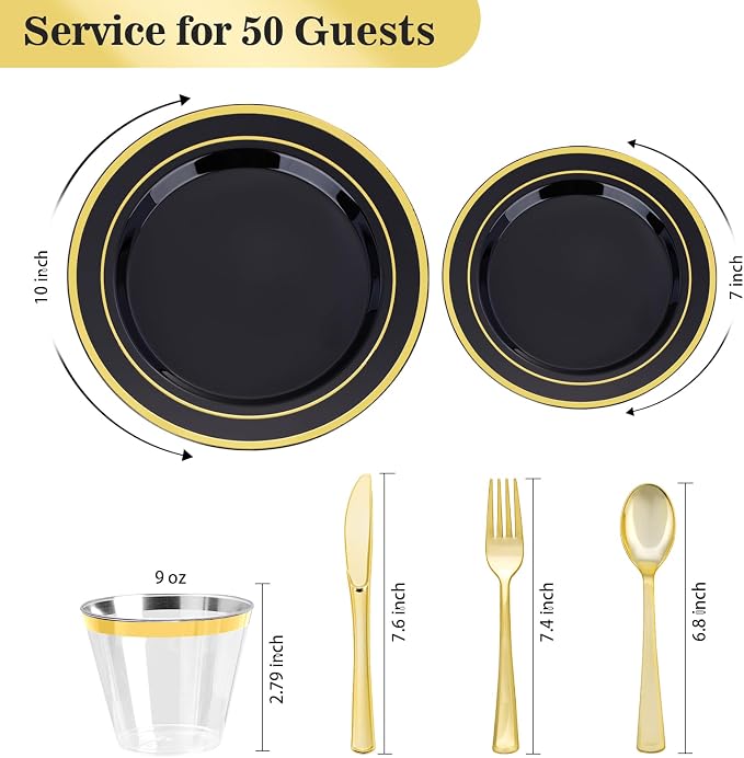 BESTVIP 300PCS Plastic Dinnerware Set, Anniversary, Includes: Dinner Plates - Image 2