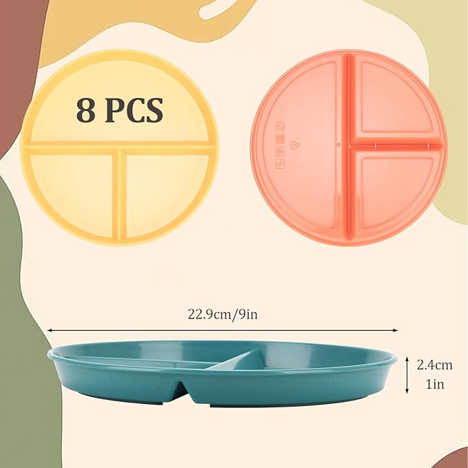 9-Inch Unbreakable Wheat Straw Divided Plates, Microwave & Dishwasher Safe | - Image 2