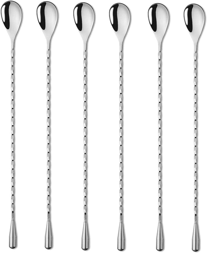 6 Pcs 12 Inch Bar Mixing Spoon Cocktail Spoon Stainless Steel Bar Long Spoon by SZLFSX