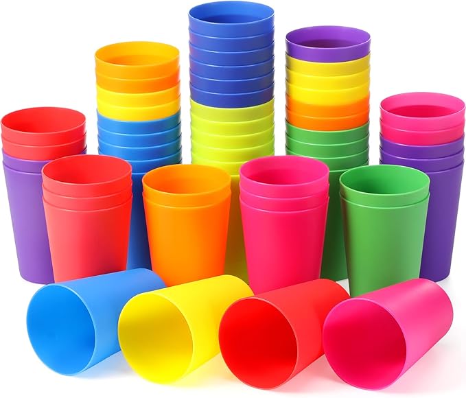 Potchen 54 Pieces Kids Plastic Cups 8.5 oz Reusable Drinking Cups Stackable by Potchen