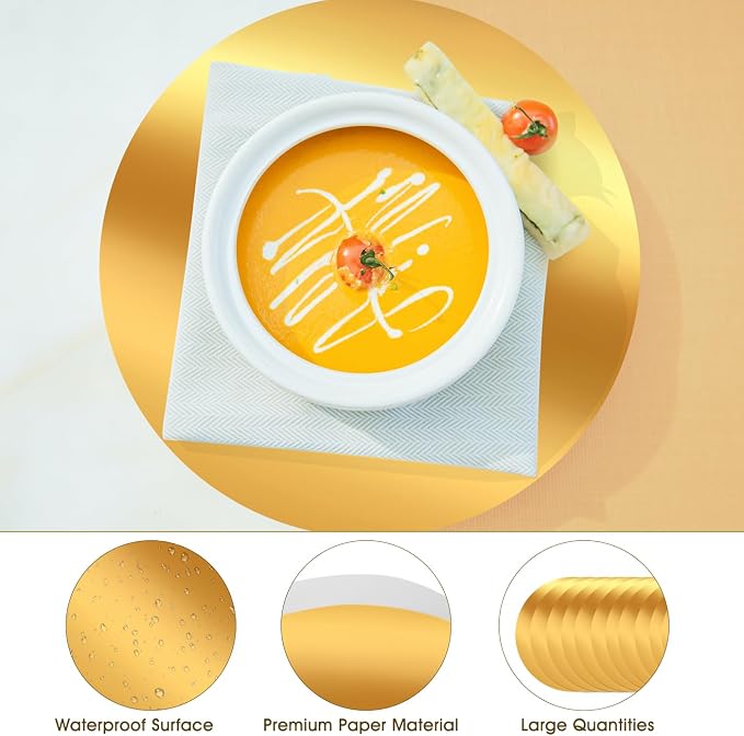 50PCS 13in Round Gold Placemats, Disposable Paper Chargers Plate | Paper - Image 6