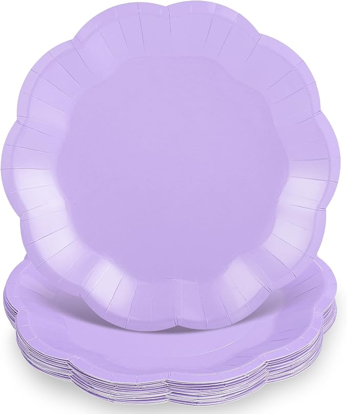 NatNarr 30 Pcs Light Purple Paper Plates, 9 Inch Scalloped Lavender Plates | by NatNarr