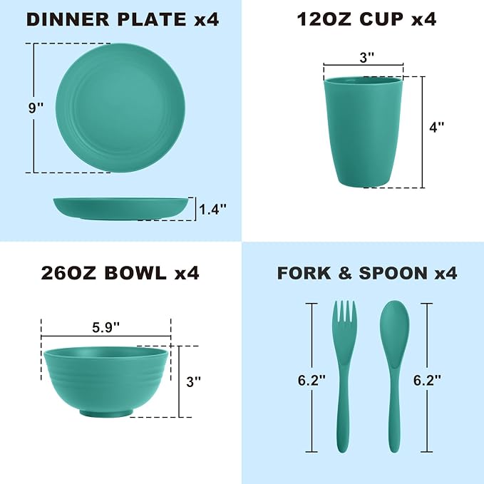 Wheat Straw Dinnerware Sets for 4, Dishwasher Microwave Safe Dinnerware Set - Image 2