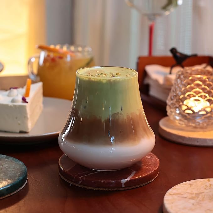 Travertine Marble Drink Coasters Set of 4 Round Stone Table Cup Mats 4 Inch | 4 - Image 5