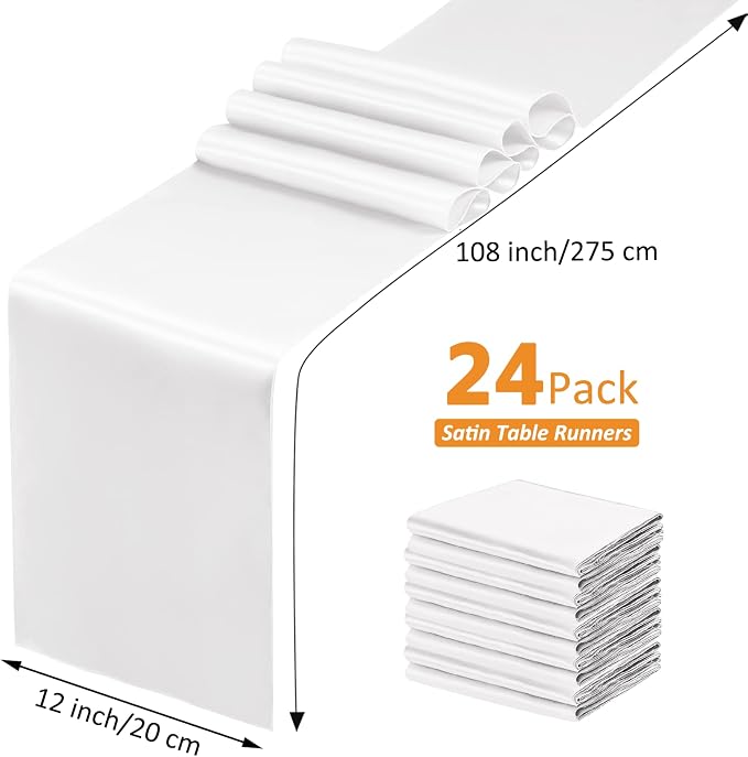 SiinvdaBZX 24 Pcs White Satin Table Runner 12 x 108 inches Long | Bright Smooth - Image 4