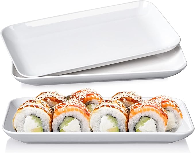 DELLING 8 Inch White Rectangular Plates Set of 3 by Delling-HappyFoodieCreator
